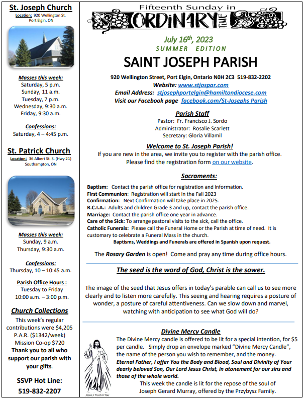 e-bulletins - ST JOSEPH PARISH SAUGEEN SHORES